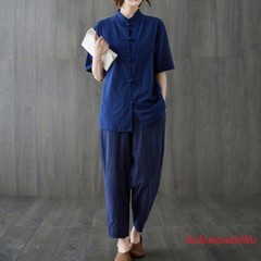 New Women’s Tai Chi Yoga Outfits Set Top+pants Martial Arts Kung Fu Linen Suit