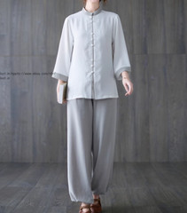 Women’s Cotton Linen Shirts +Pants Tai Chi Sets Blouse Arts Kung Fu Su Uniforms