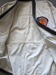 VTG MEN MEDIUM TAE KWON DO GI JACKET UNIFORM WHITE W/ DRAGON PATCH