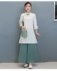 Womens Casual Cotton Linen Yoga Tai Chi Sets Uniform Martial Arts Kung Fu Suit