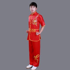 Martial Arts Uniform Kung Fu Tai Chi Suit Outfit Short Sleeves Dragon Embroidery