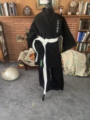 Black Martial Arts Gi with White Belt Embroidered Jacket