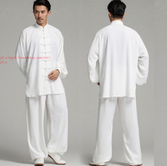 Unisex White Chinese Tai Chi Uniform Kung Fu Martial Arts Exercise Clothing Suit