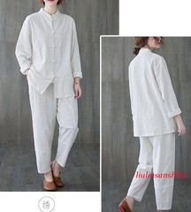 New Women’s Tai Chi Yoga Outfits Set Top+pants Martial Arts Kung Fu Linen Suit