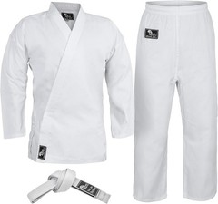 Martial Arts Karate Gi for Kids & Adults, Long Sleeve, White Polycotton Fabric