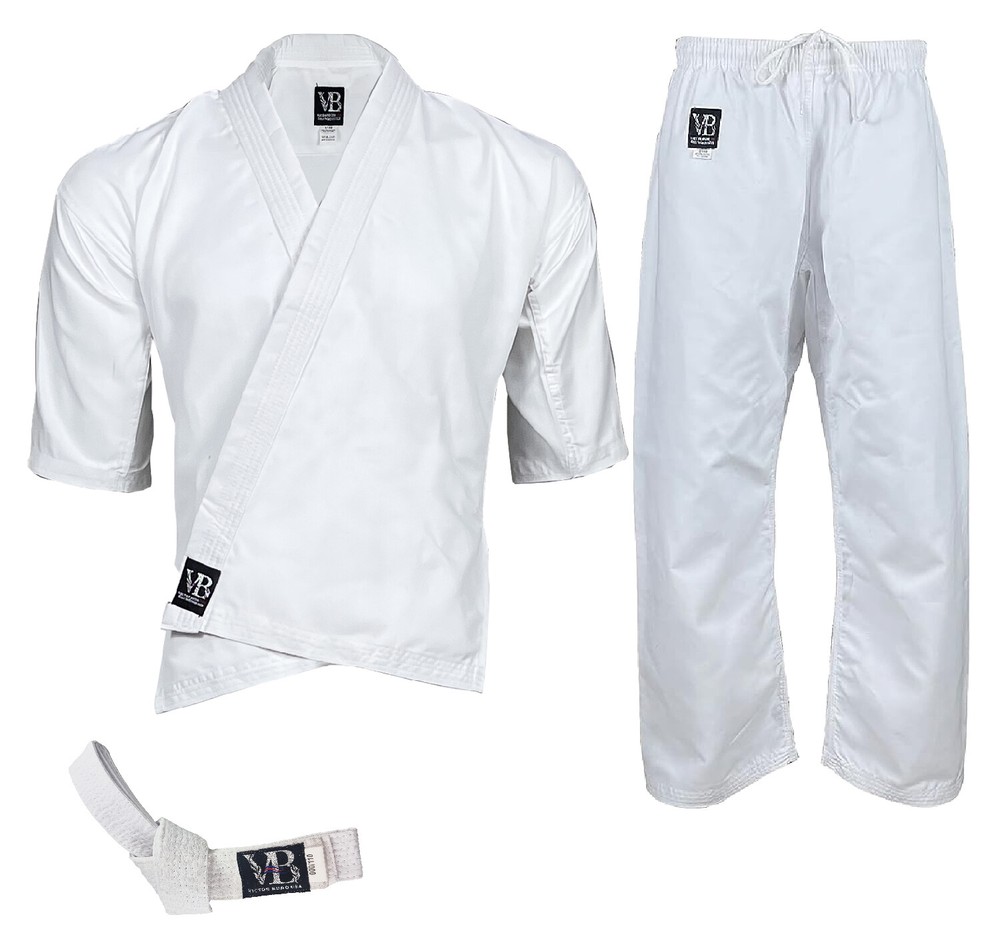 Plain Karate Uniform 8-oz Kids & Adults Martial Arts Training Gi with Free Belt