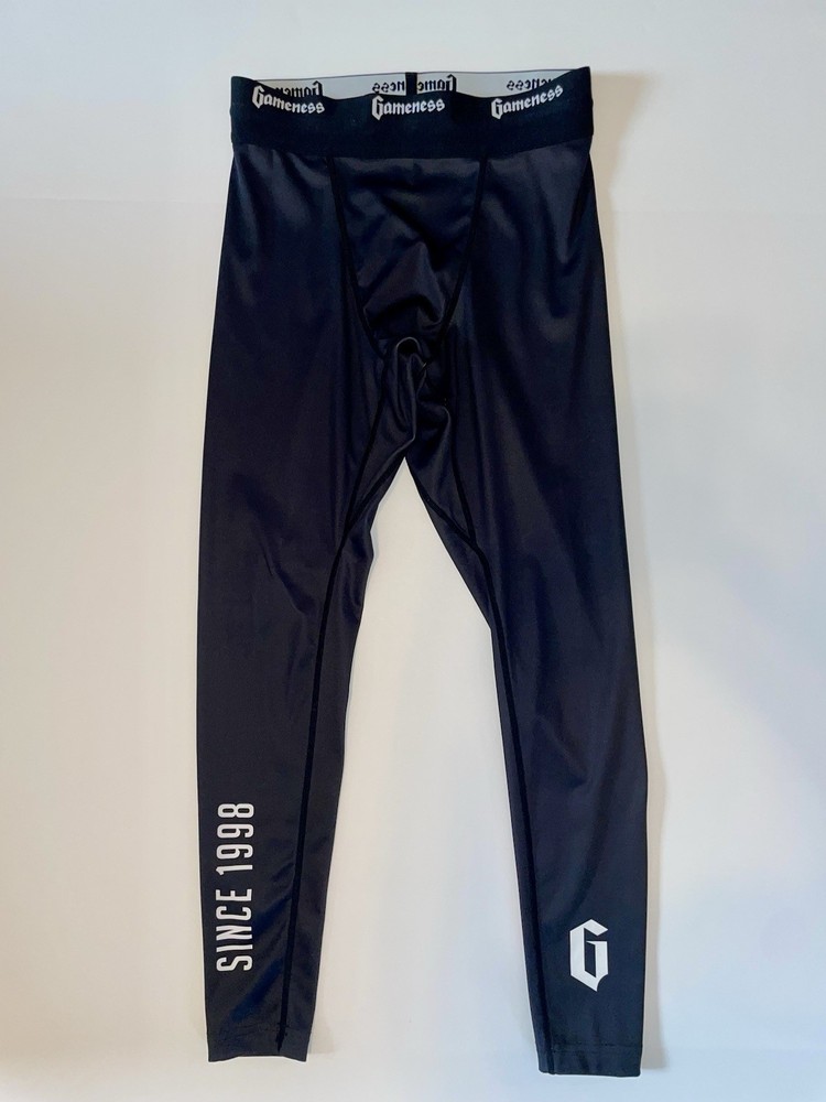 Gameness BJJ Grappling Spats Tights Pants Mens Black Jiu Jitsu MMA No-Gi Small
