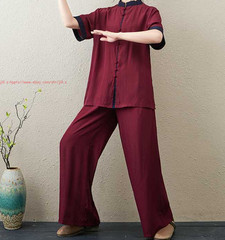 Women Short Sleeves Tai Chi Suit Morning Exercise Uniform Kung Fu Clothes Sets