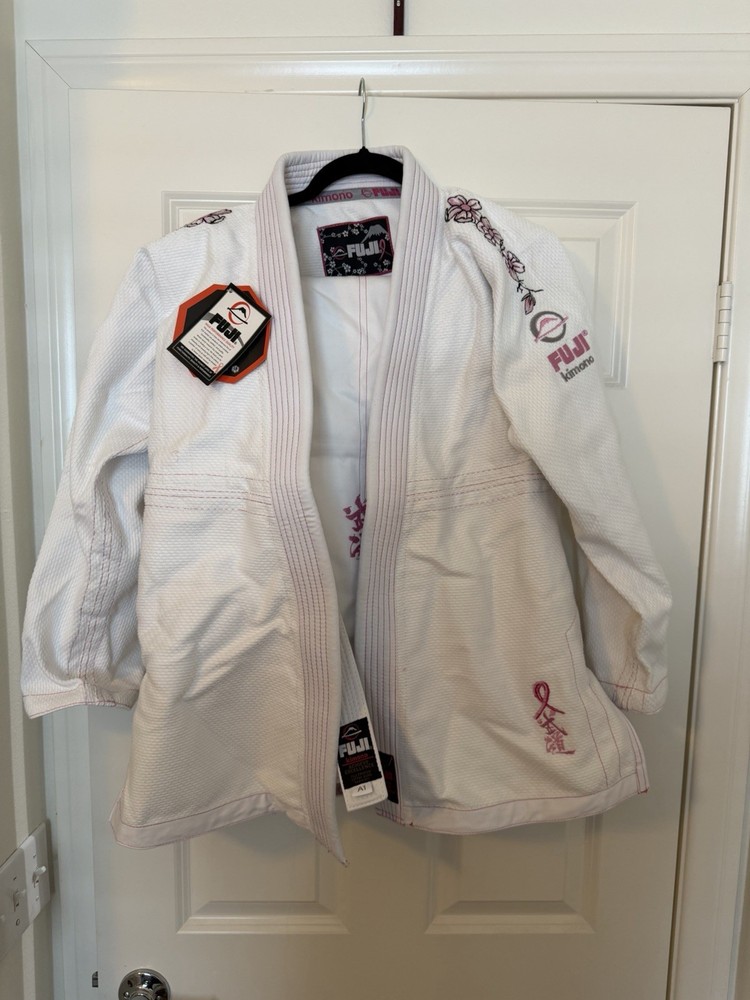 Fuji Kimono BJJ Gi W1 Unisex White/Pink Brazilian Jiu-Jitsu Gi with A1 size belt