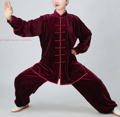 Fall Winter Unisex Tai chi Uniforms Korean velvet Kung fu Martial arts Suit Warm