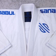 Sanabul Gi Size A0 Top Logo White Blue BJJ Fight Training Jiu Jitsu Martial Arts