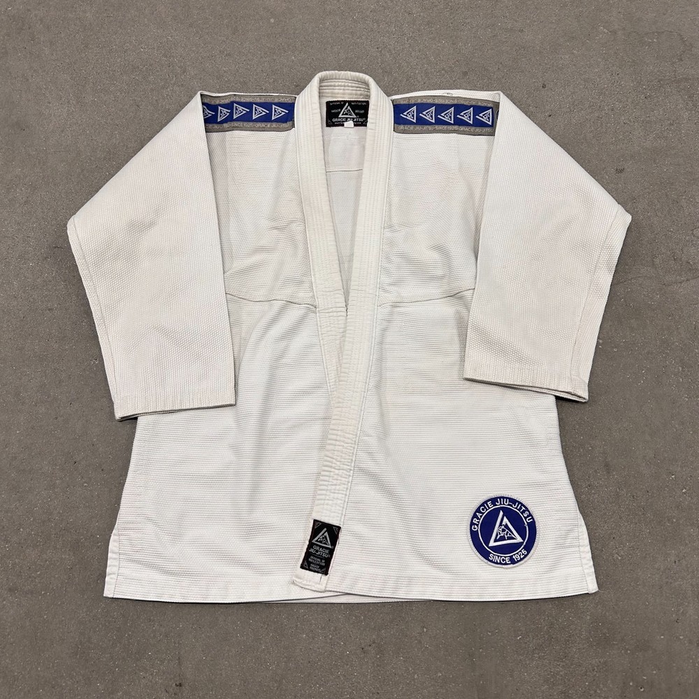 Gracie Jiu-Jitsu Academy Kimono Jacket Mens A2 White Cotton Open Front Uniform