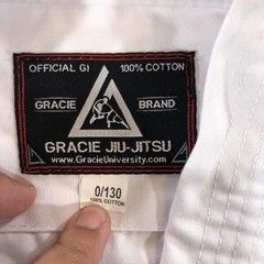 Gracie Jiu-Jitsu Official Kids Gi Jacket 0/130 White 100% Cotton BJJ Kimono