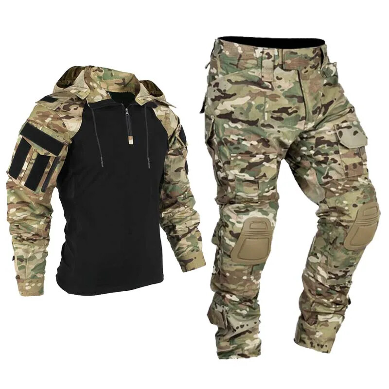 Tactical Camouflage Suit Combat Shirt Cargo Pants for Airsoft Paintball Hunting