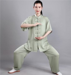 Men Summer Breathable Short Sleeve Kung Fu Shirts Wing Chun Training Vintage