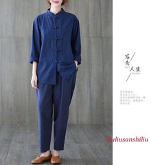 New Women’s Tai Chi Yoga Outfits Set Top+pants Martial Arts Kung Fu Linen Suit