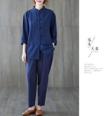New Women’s Tai Chi Yoga Outfits Set Top+Pants Martial Arts Kung Fu Linen Suit