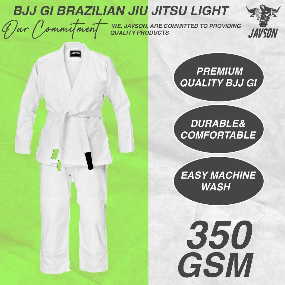 BJJ Gi Brazilian Jiu Jitsu light 350 gsm Grappling Judo Kimono Uniform by Javson