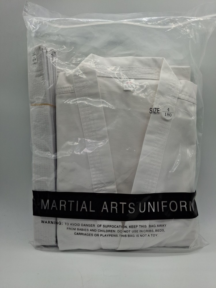 Taekwondo Gi / Uniform White Fabric w/ White Belt Size 4 180cm Brand New