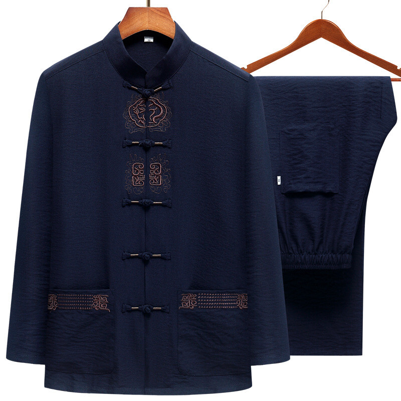 Chinese Tang Suit Men Kung Fu Shirt and Pants Tai Chi Set Linen Uniform New