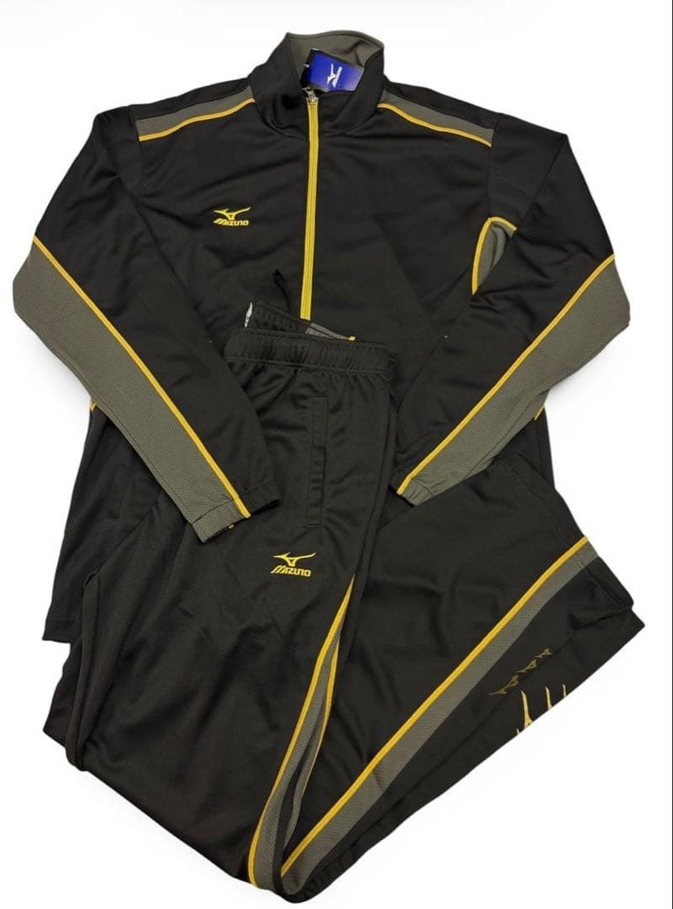 Mizuno Quick Dry Tracksuit Set Black Gold Men XL Jacket Pants New Tags Japan