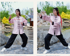 Unisex Tai Chi Kung Fu Suit Set Line Blend Morning Exercise martial arts Uniform