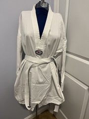Taekwondo Uniform White Fabric Top Pants Belt Adult Black Belt Institute Size 7