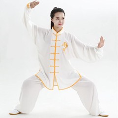 One Suit Unisex Cotton Silk Dragon Embroidery Long Sleeves Tai Chi Uniform Suit