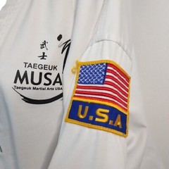 Taegeuk MUSA Martial Arts USA Taekwondo Unisex White Shirt Size 5/190