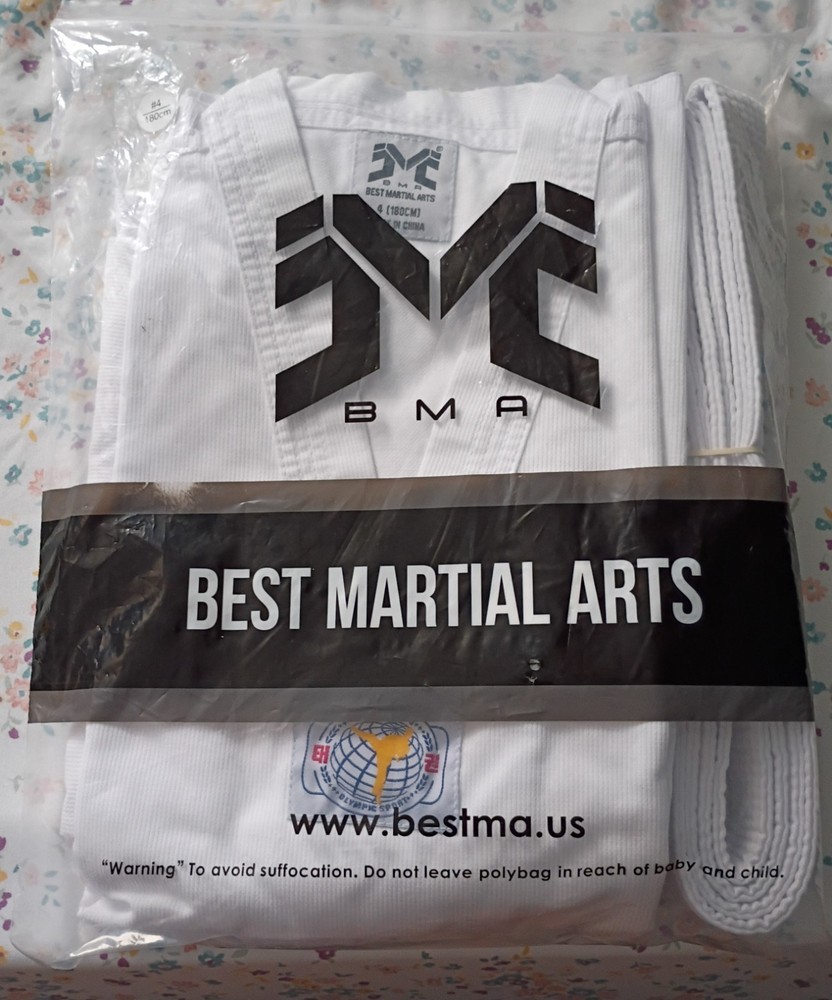 BMA Best Martial Arts V-Neck Uniform #4 180CM / White / White Belt Free Shipping