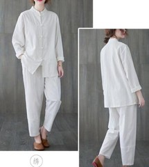 New Women’s Tai Chi Yoga Outfits Set Top+Pants Martial Arts Kung Fu Linen Suit