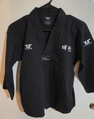 Tusah Black Dobok Martial Arts Taekwondo Training Uniform Youth Size 0/140cm