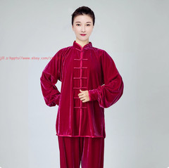 Fall Winter Unisex Tai chi Uniforms Korean velvet Kung fu Martial arts Suit Warm