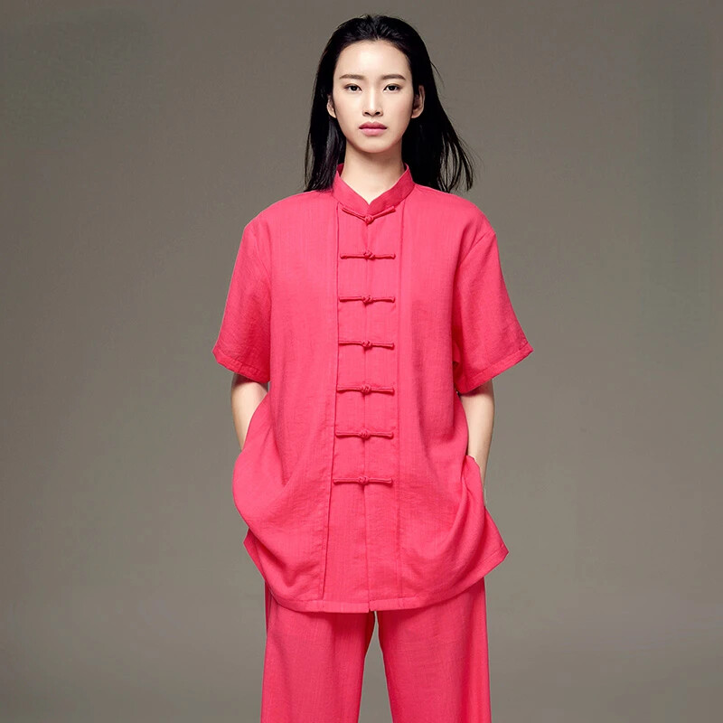 Short Sleeve Kung Fu Shirts Vintage Sport Tops Martial Arts Tai chi Uniform