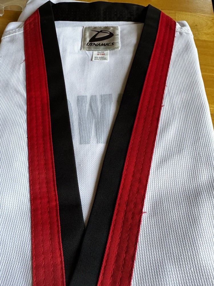 Size 5 (190) White Taekwondo Uniform with Red/Black Trimmed