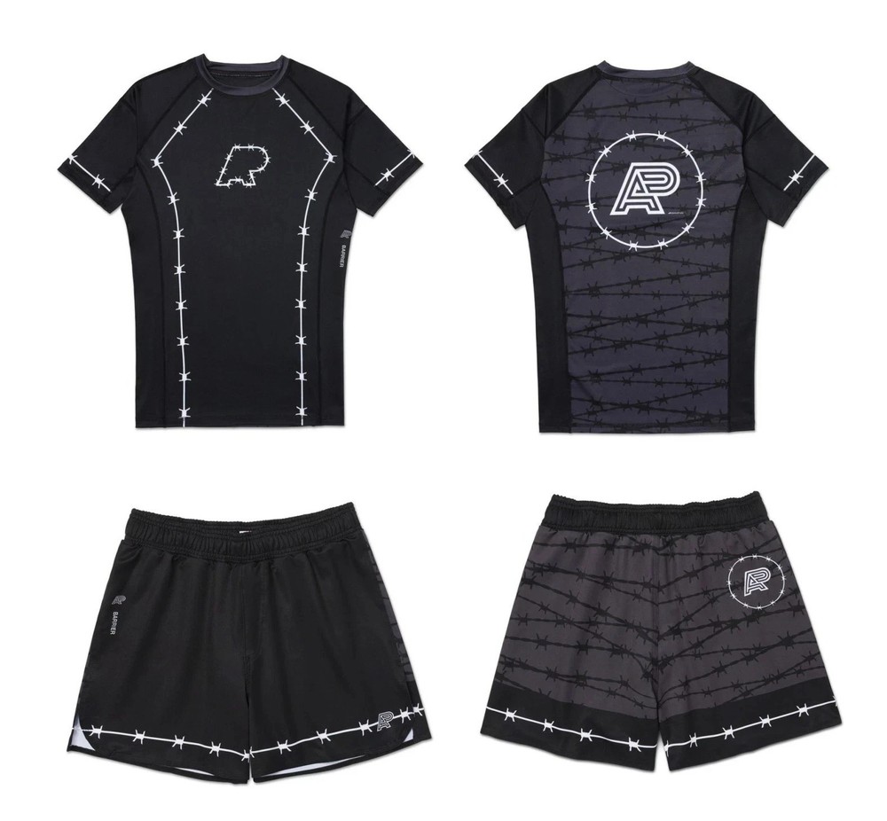 Barrier Albino And Preto Rash Guard SS & Short Set Kimono Bjj Compression MMA