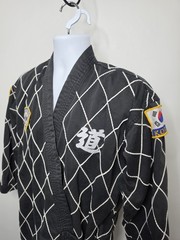 Vintage Taekwondo Jacket Black Belt Korea USA Patches Martial Arts Uniform