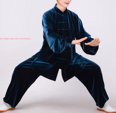 Fall Winter Unisex Tai chi Uniforms Korean velvet Kung fu Martial arts Suit Warm
