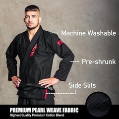 Elite Sports GI Men’s Kimono BJJ Jiujitsu GIS w/Preshrunk Premium Black wo/Belt