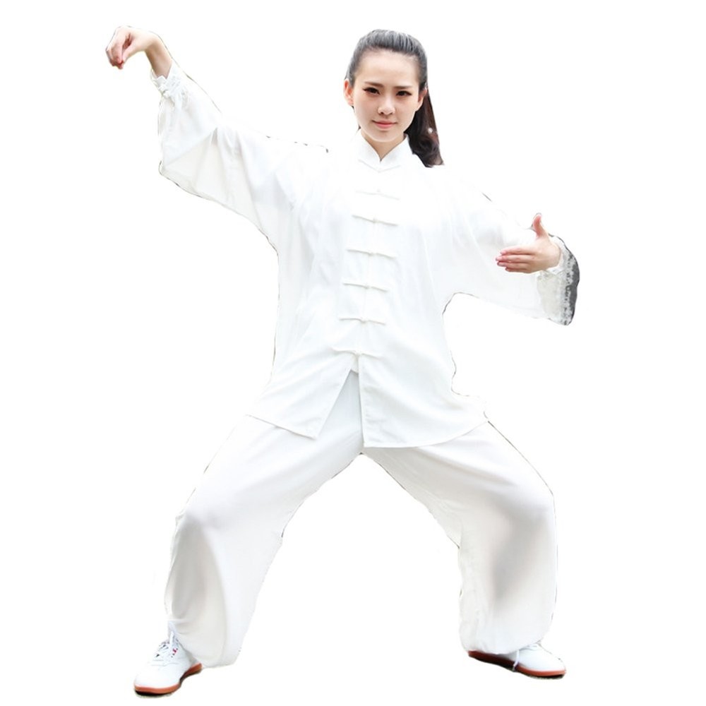 Itopfox Unisex Cotton Blend Kung Fu Tai Chi Uniform Martial Arts Wear White XXL