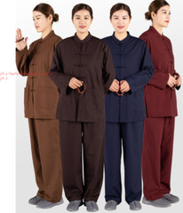 Unisex Shaolin Buddhist Monk Meditation Kung Fu Uniform Cotton Buckle Suit Sets