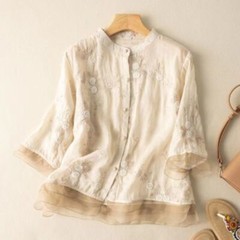 New Seven-quarter-sleeved Cotton and Linen Large-size Loose Shirt Shirt