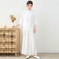 Yoga Suit Cotton and Linen Zen Suit Stand-up Collar Medium-sleeved Top