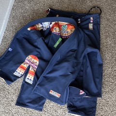 Flow Jiu-Jitsu Gi Blue with Multicolor Accents Orange Red White