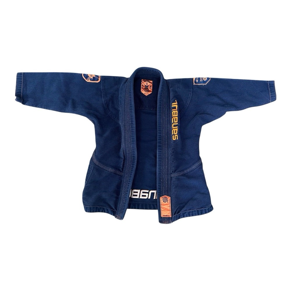 Sanabul K1 Kids BJJ Gi Jacket Navy Blue Orange Trim Brazilian Jiu Jitsu Martial