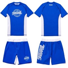 Shoyoroll Competitor 21.Blue Rash Guard SS & Training Fitted Shorts MMA Jiujitsu