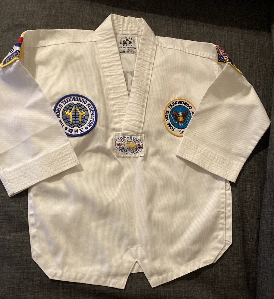 Kids White Taekwondo Top Uniform Costume Tom Vo’s Size 00 130 cm