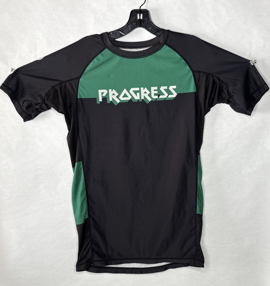 Progress “Bengal” BJJ MMA Black And Green Rashguard Size Medium