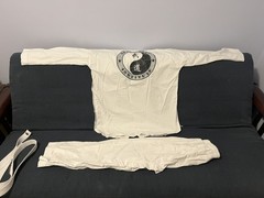 Taekwondo Uniform White Fabric Top Pants Belt Adult Black Belt Institute Size 7