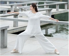 Women Tai Chi Yoga Outfits Set Top+pants Martial Arts Kung Fu Linen suit Vintage
